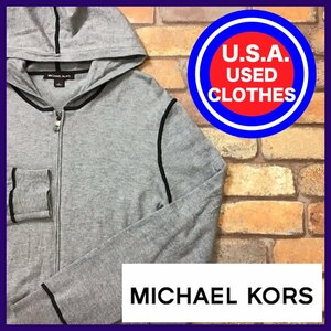 ME11-840★アメリカ買付商品★【MICHAEL KORS マイケル・コース】ジップアップ ニットパーカー【L】グレー USA古着 アメカジ フーディ