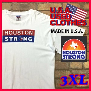 ME11-173★USAビッグサイズ 3XL★USA製【HOUSTON STRONG】トリコロールカラー 半袖Tシャツ【メンズ 3XL】白T 大きいサイズ アストロズ