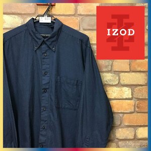 ME8-931★USA古着★状態良好!!★【IZOD アイゾッド】千鳥格子柄 長袖 BD フランネルネルシャツ【メンズ L】ネイビー チェック 古着 ゴルフ