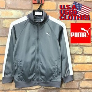 SD11-040★USA買付商品★【PUMA プーマ】灰×白 トラックジャケット【ユース S 310~140】灰 白 ジャージ ダンス 古着 スポ少