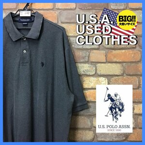 ME12-342★USA古着★超BIGサイズ【U.S.POLO ASSN】ultimate pique 胸刺繍ロゴ 半袖ポロシャツ【メンズ 3XL】グレー ゴルフ アメカジ