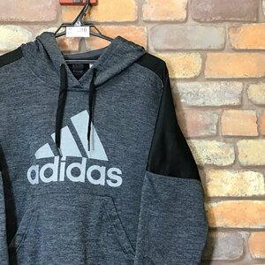 ME5-386★USA買付商品★状態良好★【adidas アディダス】BIGロゴ フーディー【メンズ S】グレー 黒 バイカラー 裏起毛 アメリカ企画品 古着