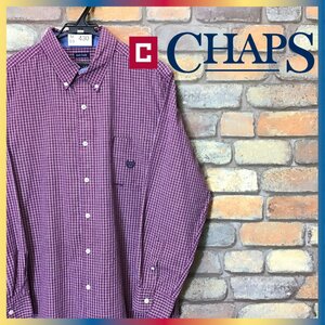 ME9-430★訳アリ格安★USA古着★【CHAPS チャップス】防シワ コットンポリ ボタンダウン チェックシャツ【メンズ L】赤系 長袖 薄手