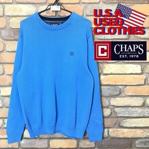 ME8-204★アメリカ買付商品★美品【CHAPS チャップス】刺繍ロゴ コットンセーター【メンズ L】水色 ブルー 厚手 USA古着 大きいサイズ