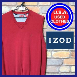 ME6-953★アメリカ買付商品★良品★【IZOD アイゾッド】刺繍ロゴ Vネック ニットベスト【メンズ M】レッド 赤 ゴルフ 薄手 USA古着 アメカ