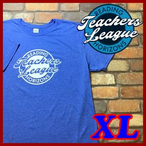 ME10-875★BIGサイズ!!★状態良好★【TEACHERS LEAGUE】杢ブルー ロゴプリント 半袖 Tシャツ【メンズ XL】エンブレム USA古着 青×白