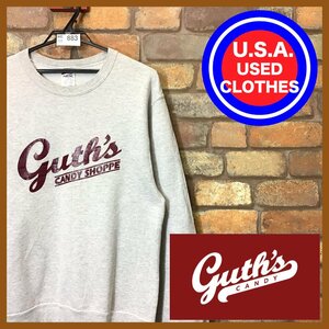 ME11-883★USA買付商品★格安★【Guth's CANDY SHOPPE】プリントロゴ スウェットシャツ【S】ライトグレー USA古着 アメカジ ジャージーズ