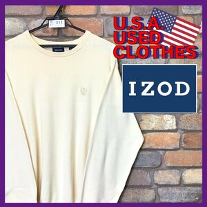 ME7-011★アメリカ購入★良品・良色【IZOD アイゾッド】胸 刺繍ロゴ コットンセーター【メンズ L】クリーム 薄手 ニット ゴルフ