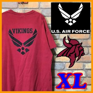 ME10-636★レア★GOODプリント★USA古着【カレッジ×U.S.AIR FORCE】両面プリント BIGシルエット Tシャツ【メンズ XL】赤 半袖 ミリタリー