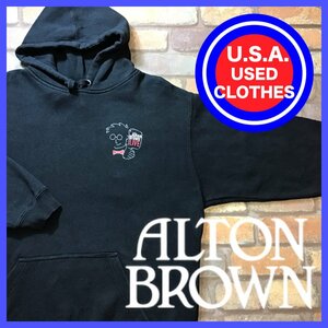 ME11-706★USA古着★訳アリ格安!!★【J .AMERICA】Alton Brown 両面プリント プルオーバー パーカー【L】黒 WTTW 料理番組 アイアンシェフ