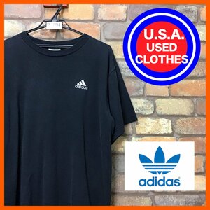 ME12-091★USA買付品★良フェード【ADIDAS アディダス】パフォーマンスロゴ 胸刺繍ロゴ Tシャツ【メンズ M】ブラック アメカジ 古着 OLD