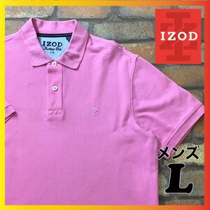 ME3-153★美品★USA買付品【IZOD アイゾッド】刺繍ロゴ 半袖 ヘリテージポロシャツ【メンズ L】ピンク ゴルフ 鹿の子 テニス アイビー