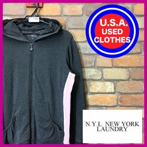 ME11-843★USA買付商品★お買い得商品★【NYL NEWYORK LAUNDRY】ジップアップ ストレッチパーカー【L】濃グレー フーディ USA古着 スポーツ