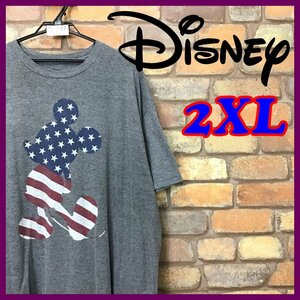 ME10-097★オフィシャル★USA限定★【Disney ディズニー】星条旗ミッキー 半袖 BIGシルエット Tシャツ【メンズ 2XL】キャラクター 古着