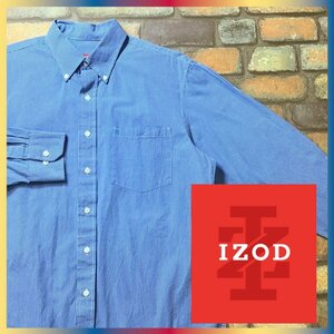 ME9-319★アメリカ買付商品★良品【IZOD アイゾッド】青系チェック 長袖 ボタンダウンシャツ【メンズ M】青 BDシャツ コットンシャツ