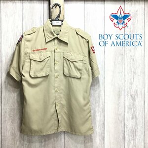 ME2-097◆オフィシャル◆【Boy Scouts of America】2ポケット 半袖 ユニフォームシャツ【レディース S~M】カーキ ワーク 古着 ワッペン