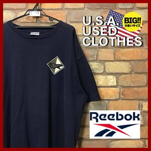 ME12-103★USA古着★USA製【Reebok】良フェード ワンポイントロゴ プリントTシャツ【メンズ XXL】ネイビー コットン ストリート OLD