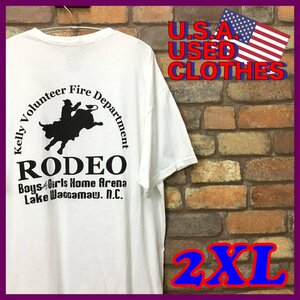 ME11-147★スーパーBIGサイズ!!★状態良好★【RODEO】白 両面プリント 半袖 Tシャツ【メンズ XXL】USA古着 ロデオ スポーツ ゆるダボ