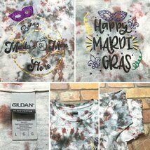 ME10-329★USA古着★状態良好★【HAPPY MARIOT GRAS】ダークレッド×ネイビー タイダイ染め ヘビーウェイト Tシャツ【メンズ L】リメイク_画像4