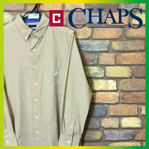 ME9-080★アメリカ買付商品★【CHAPS チャップス】好配色 ストライプ 防シワ 長袖 ボタンダウンシャツ【メンズ S】黄 総柄 USA古着