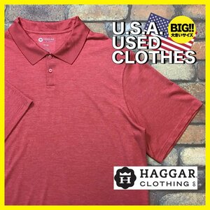 ME12-242★USA古着★超BIGサイズ【HAGGAR】ポリエステル プレーン 半袖ポロシャツ【メンズ 4X】レッド ゴルフ ストリート アメカジ