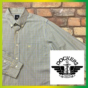 ME9-656★USA直輸入★状態良好★黄×青【DOCKERS by Levi's ドッカーズ】コットン100% ボタンダウン チェックシャツ【メンズ M】長袖 古着