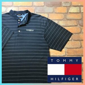 ME10-686★オールド★上質★サイズ感◎【TOMMY HILFIGER トミーヒルフィガー】マーセライズドコットン ボーダー ポロシャツ【メンズ L】紺