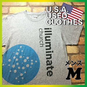 ME4-544★USA買付★【illuminate church】インパクトプリント 半袖 Tシャツ【メンズ M】グレー ドット 水玉 キノコ アメリカ古着 教会