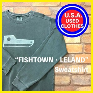 ME11-815★格安★USA買付商品★【FISHTOWN・LELAND】プリントロゴ スウェットシャツ【S】グリーン USA古着 トレーナー コンフォートカラー