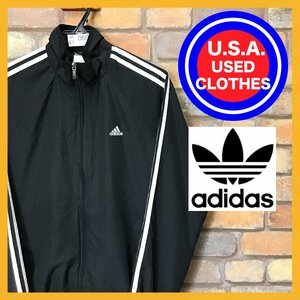 ME7-060★USA買付★正規品【adidas アディダス】パフォーマンスロゴ ウィンドブレーカー【レディース 2XOT】黒 ブラック 3ストライプ