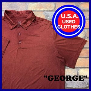 ME12-349★USA直輸入★美品★【GEORGE】超BIGサイズ ストレッチ プレーン 半袖ポロシャツ【メンズ 3XL】赤茶 杢カラー ゴルフ スポーツ