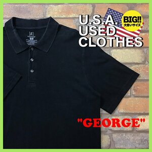 ME12-371★USA古着★オーバーサイズ【GEORGE】良フェード ブラック プレーン 半袖ポロシャツ【メンズ 2XL】アメカジ ストリート ゴルフ