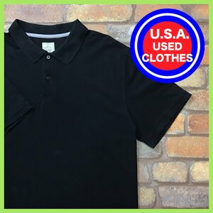 ME12-384★USA直輸入★人気 ブラックカラー★オーバーシルエット ストレッチ 半袖 ポロシャツ【メンズ XXL】黒 USA古着 ゴルフ アメカジ