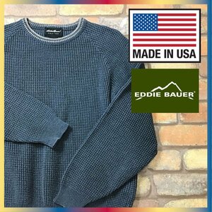 ME8-807★USA製 vintage★良品＆正規品★【Eddie Bauer エディーバウアー】立体ワッフル編み ラグラン ローゲージセーター【海外 M】