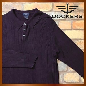 ME8-739★状態良好★正規品&USA買付★【DOCKERS ドッカーズ】ストライプ模様 襟付きセーター【メンズ M】濃紫 アクリルニット 薄手