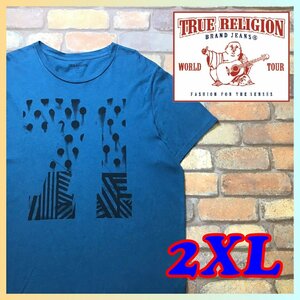 ME10-622★MADE IN USA★正規品★【TRUE RELIGION トゥルー・レリジョン】BIGシルエット グラフィック Tシャツ【メンズ XXL】青系 半袖