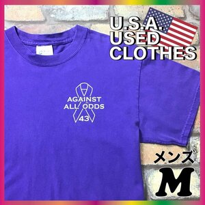 ME2-712★アメリカ買付商品★【AGAINST ALL ODDS】BIGロゴ クルーネック 半袖 コットンTシャツ【メンズ M】パープル 古着 PORT&COMPANY