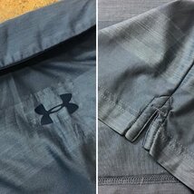 ME12-383★USA買付商品★オーバーサイズ【UNDER ARMOUR】ヒートギア ボーダー ポロシャツ【メンズ XXL】灰青 薄手生地 半袖 古着 スポーツ_画像5