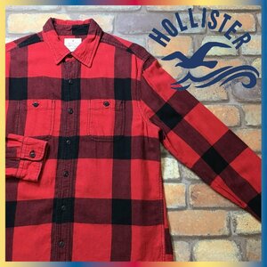 ME9-041★USA直輸入★正規品★【HOLLISTER ホリスター】チェック 長袖 ネルシャツ【メンズ M】赤 サーフ キャンプ ワーク 古着 アメカジ