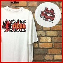 ME10-995★USA古着★GOODデザイン★【USAショップ Devil's Hangout】ホワイト 両面プリント 半袖 Tシャツ【メンズ L】悪魔 デビル 企業_画像1