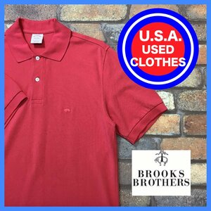 ME12-321★USA古着★良カラー【Brooks Brothers】胸刺繍 ワンポイントロゴ 鹿の子 半袖ポロシャツ【メンズ S】レッド フォーマル ビジネス