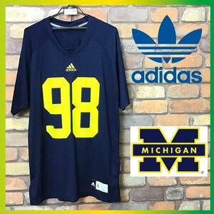 ME2-509★USA限定品★永久欠番 #98★【adidas×ミシガン大学】メッシュ切替 ゲームシャツ【メンズ L】ネイビー ユニフォーム ジャージ 古着