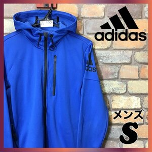 ME5-450★海外モデル★正規品★状態◎【adidas アディダス】高機能 止水zip BIGロゴ フルジップパーカー【US メンズ S】青 黒 ドローコード