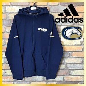 ME7-666★カレッジフットボール★良品×正規品【adidas アディダス】チームロゴ ナイロンフードジャケット【メンズ M】紺 アメフト