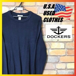 ME6-585★アメリカ古着★【DOCKERS ドッカーズ】ジャガード織り アクリルセーター【メンズ Ｍ】紺 ネイビー アメカジ アクリルニット