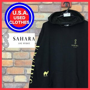 ME11-643★USA買付商品★【SAHARA LAS VEGAS】テキストロゴ スウェットパーカー【XL】ブラック リゾート ホテル トレーナー USA古着 企業物