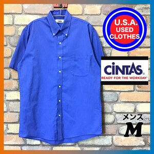 ME11-340★アメリカ買付商品★キレイめブルー【Cintas シンタス】半袖 オックスフォードシャツ【メンズ M】青 BDシャツ ボタンダウン