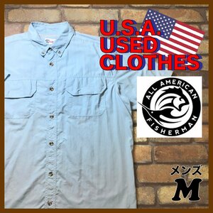 ME11-213★アメリカ買付品★【ALL-AMERICAN FISHERMAN】半袖 BD フィッシングシャツ【メンズ M】水色 釣り アウトドア ボタンダウン