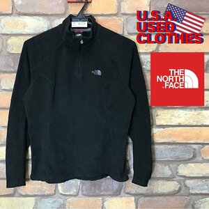 ME8-612★USA正規品【THE NORTH FACE】刺繍ロゴ ハーフジップ フリース【レディース XS】黒 ポーラテック US古着 キャンプ 登山 アウトドア