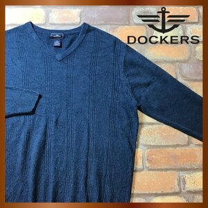 ME8-434★アメリカ購入品★良品&正規品★【DOCKERS ドッカーズ】ストライプ模様 Vネック アクリルセーター【メンズ M】紺 ニット 薄手